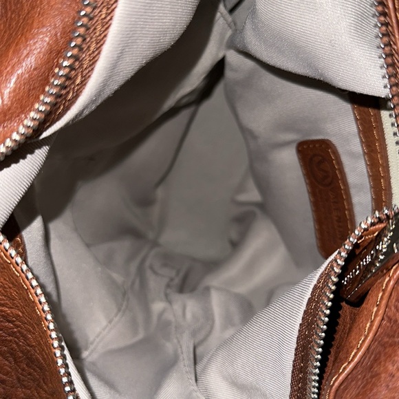 Made in Italy Leather Sling Zip Backpack Cognac Brown Luggage Tan Valentina EUC main image 2